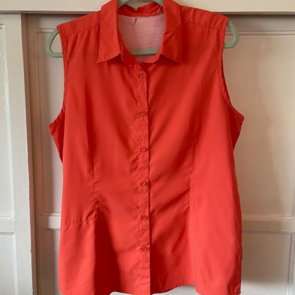 Women's top White Sierra Orange Size Medium Sleeveless Camping Hiking Walking